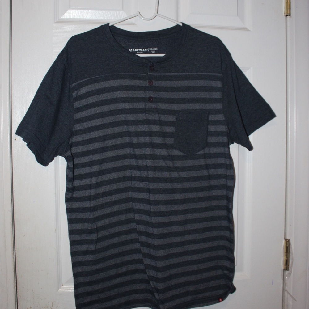 Striped dark blue and gray shirt